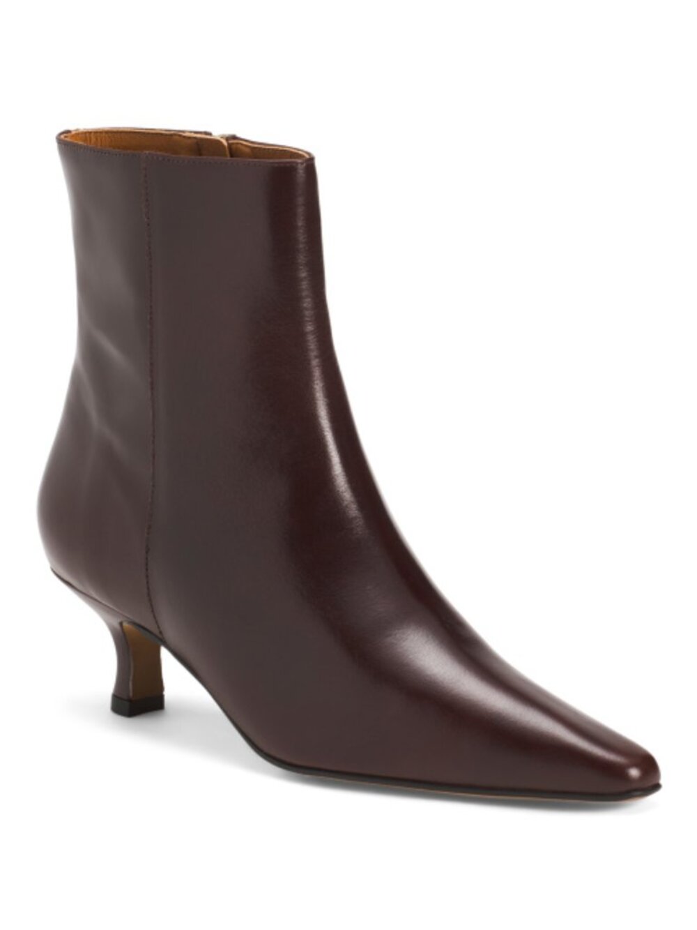 ANGEL ALARCON Made In Spain Leather Pointy Toe Heeled Booties With Leather Footb
